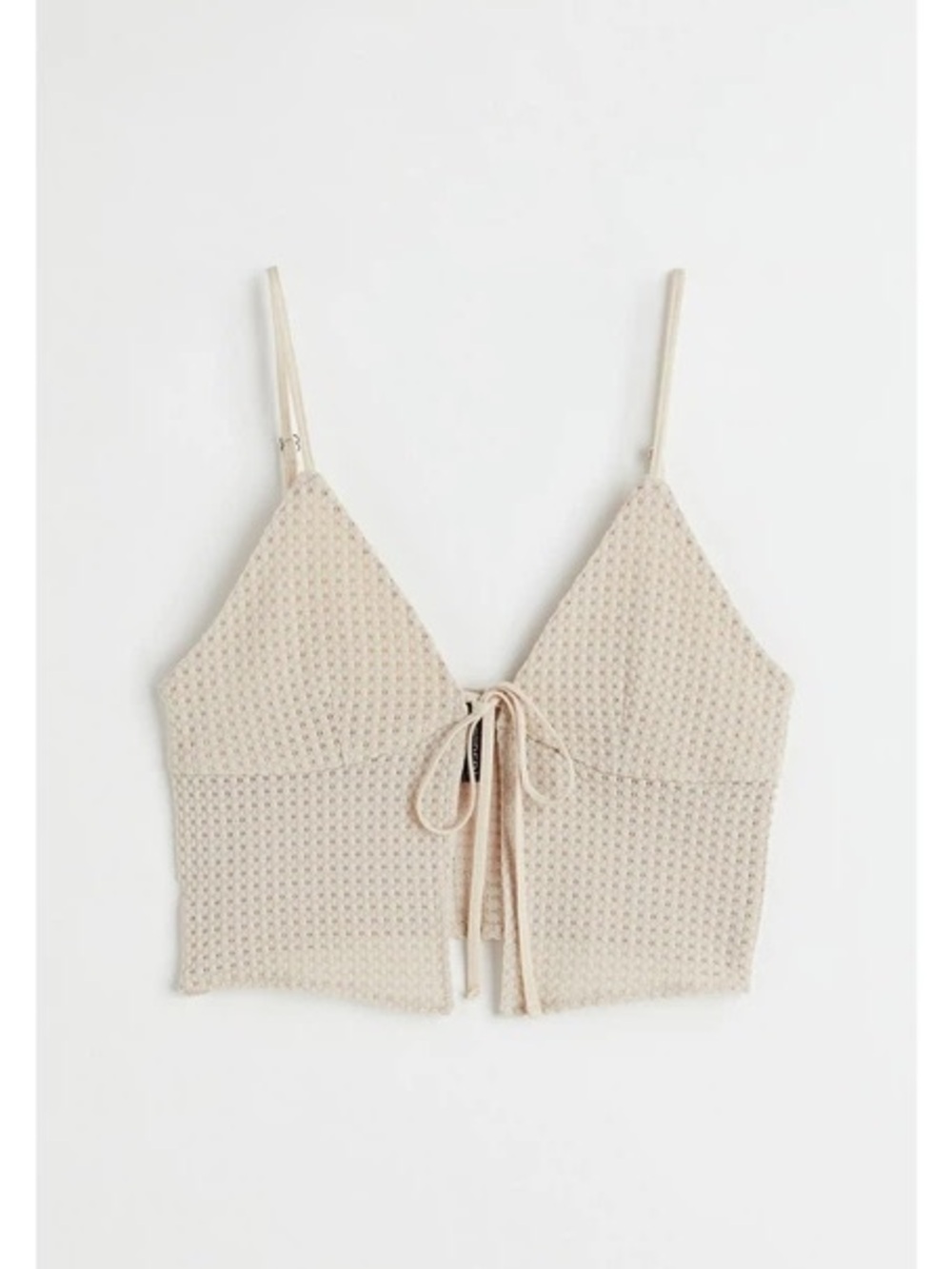 Textured Tie-Front Crop Cami in Beige